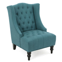 Todd Accent Chair, Teal Blue Button Tufted Fabric, Classic Wingback Design -BM321616
