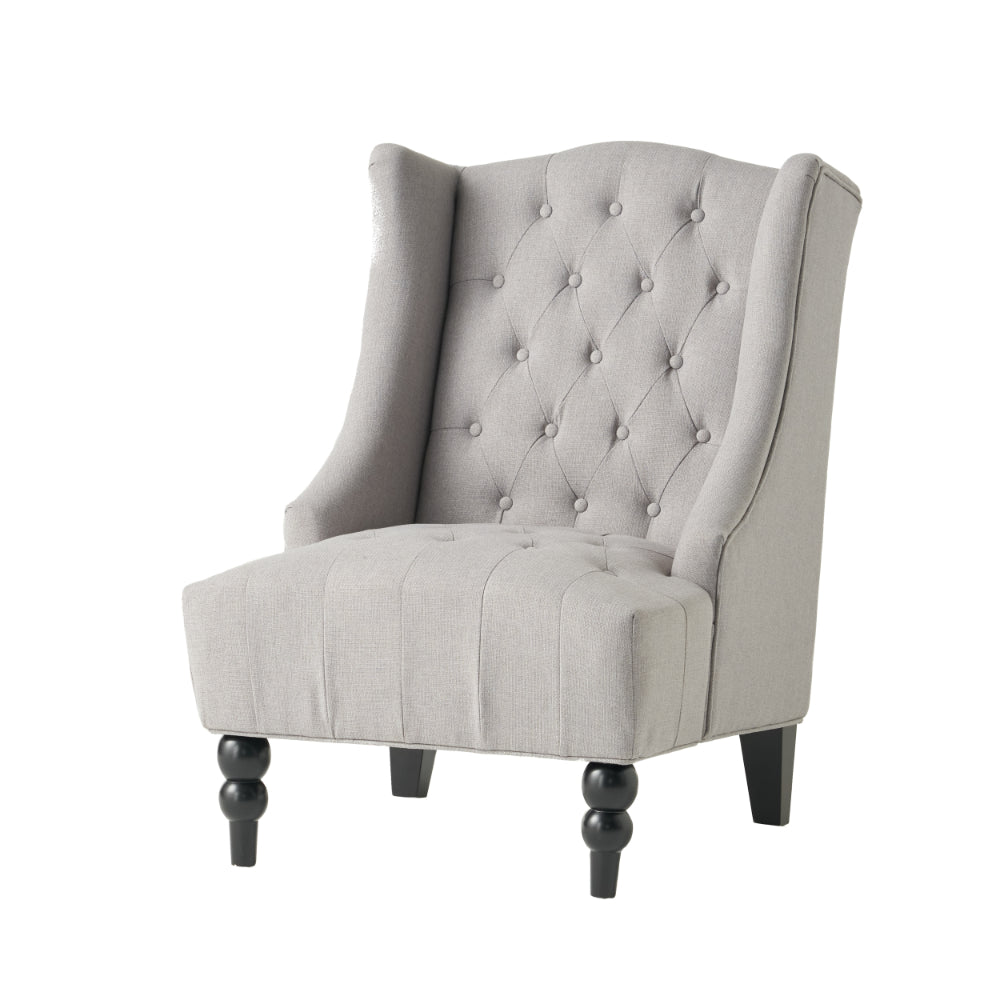 Todd Accent Chair, Silver Gray Button Tufted Linen, Classic Wingback Design -BM321617