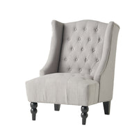 Todd Accent Chair, Silver Gray Button Tufted Linen, Classic Wingback Design -BM321617