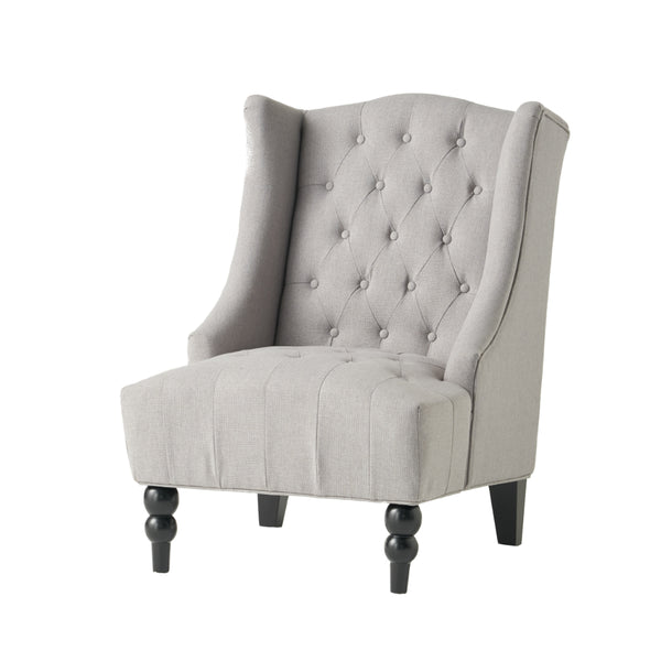 Todd Accent Chair, Silver Gray Button Tufted Linen, Classic Wingback Design -BM321617