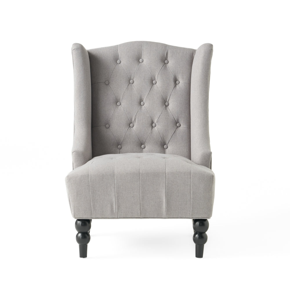 Todd Accent Chair, Silver Gray Button Tufted Linen, Classic Wingback Design -BM321617