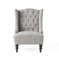 Todd Accent Chair, Silver Gray Button Tufted Linen, Classic Wingback Design -BM321617