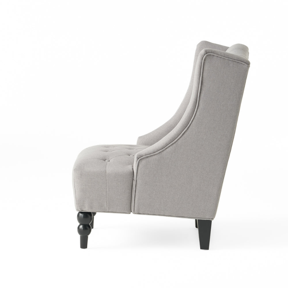 Todd Accent Chair, Silver Gray Button Tufted Linen, Classic Wingback Design -BM321617