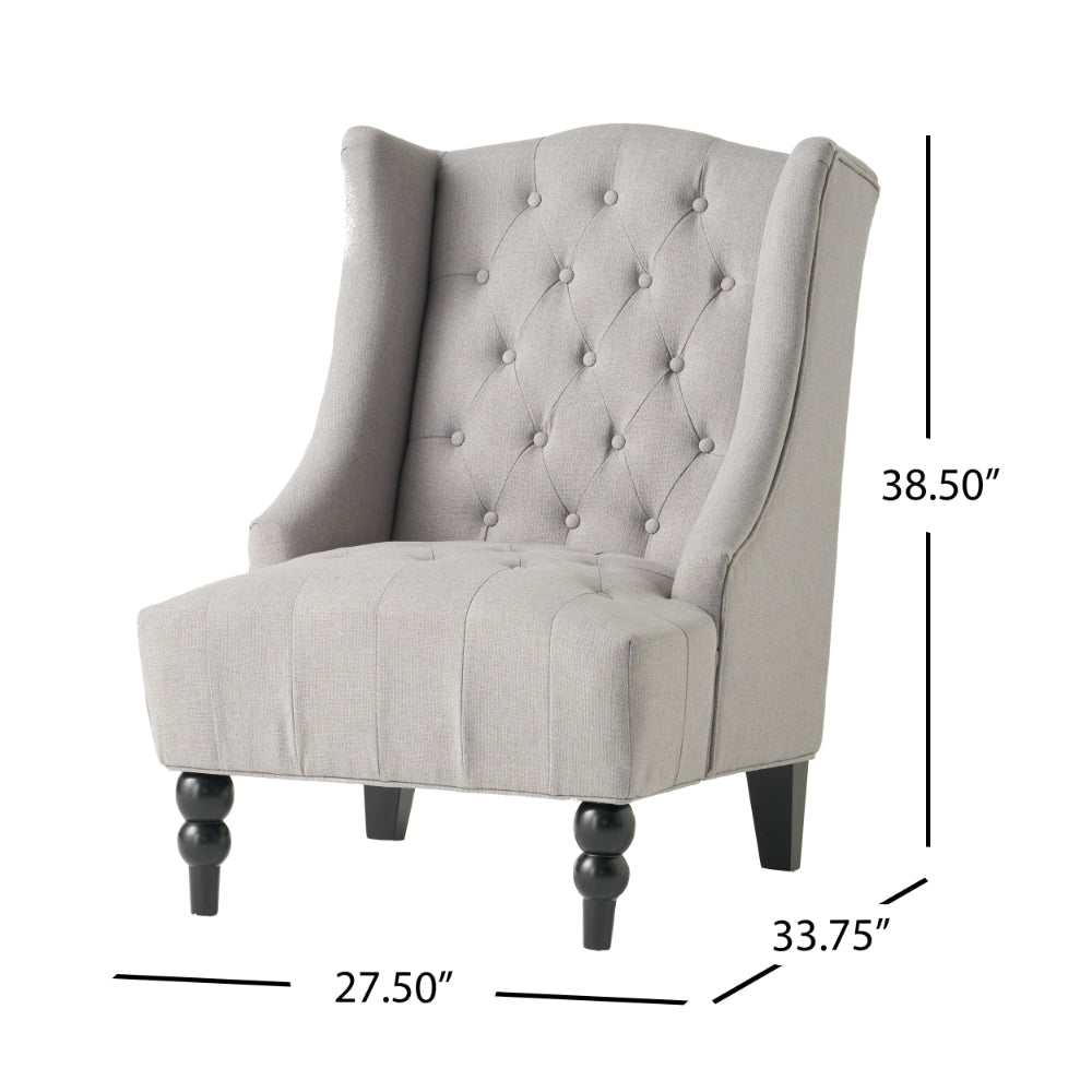 Todd Accent Chair, Silver Gray Button Tufted Linen, Classic Wingback Design -BM321617
