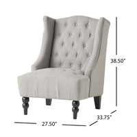 Todd Accent Chair, Silver Gray Button Tufted Linen, Classic Wingback Design -BM321617