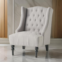 Todd Accent Chair, Silver Gray Button Tufted Linen, Classic Wingback Design -BM321617