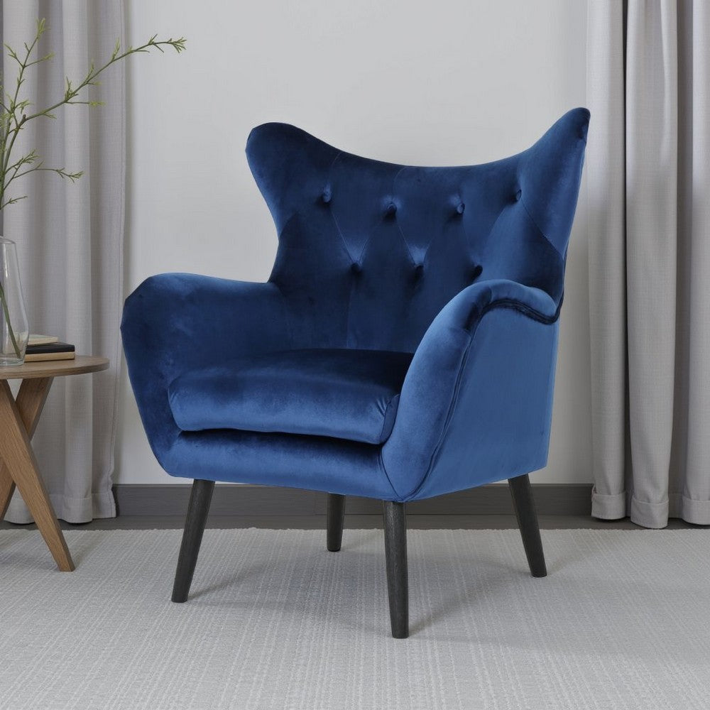 Siyan Accent Armchair, Navy Blue Velvet, Tufted Wingback, Black Wood Legs -BM321619