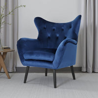 Siyan Accent Armchair, Navy Blue Velvet, Tufted Wingback, Black Wood Legs -BM321619