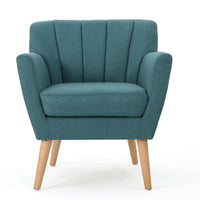 Rishi Accent Chair, Teal Linen, Channel Stitching, Light Brown Wood Legs -BM321620