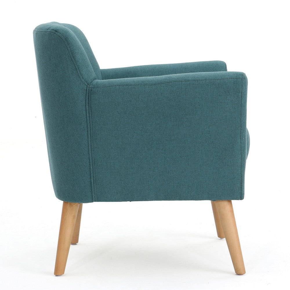 Rishi Accent Chair, Teal Linen, Channel Stitching, Light Brown Wood Legs -BM321620