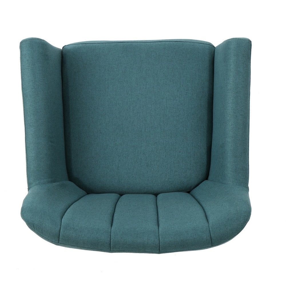 Rishi Accent Chair, Teal Linen, Channel Stitching, Light Brown Wood Legs -BM321620