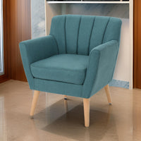 Rishi Accent Chair, Teal Linen, Channel Stitching, Light Brown Wood Legs -BM321620