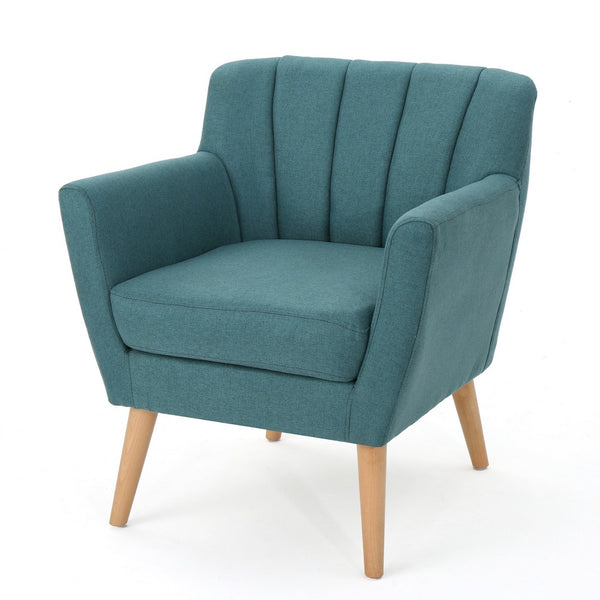 Rishi Accent Chair, Teal Linen, Channel Stitching, Light Brown Wood Legs -BM321620