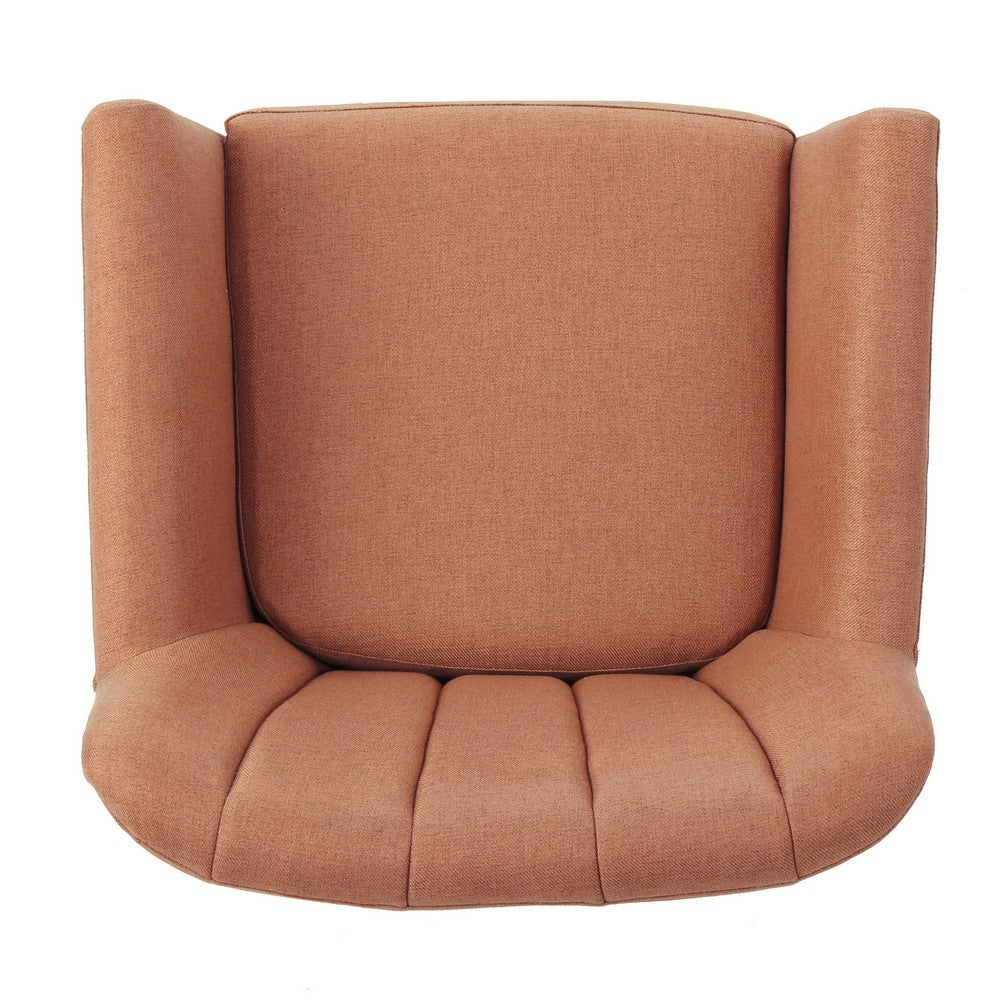 Rishi Accent Chair, Orange Linen, Channel Stitching, Light Brown Wood Legs -BM321621