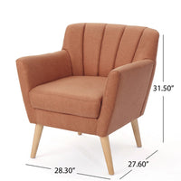 Rishi Accent Chair, Orange Linen, Channel Stitching, Light Brown Wood Legs -BM321621