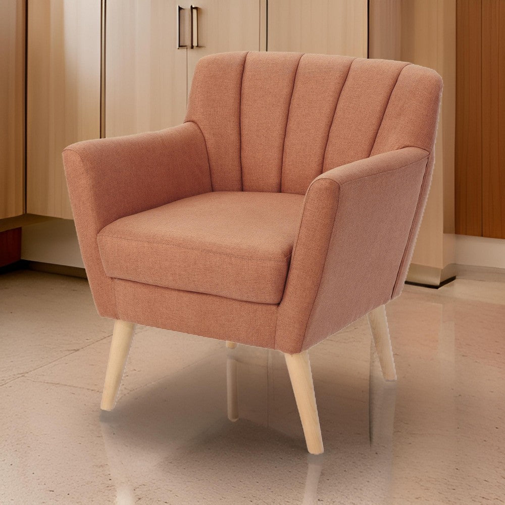 Rishi Accent Chair, Orange Linen, Channel Stitching, Light Brown Wood Legs -BM321621