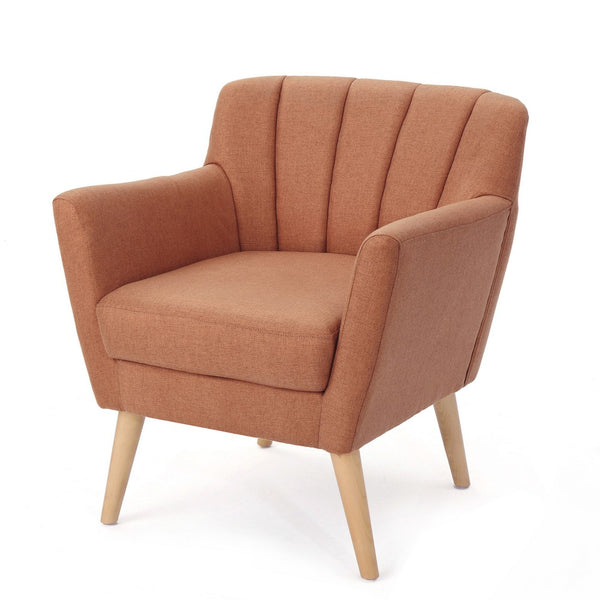 Rishi Accent Chair, Orange Linen, Channel Stitching, Light Brown Wood Legs -BM321621