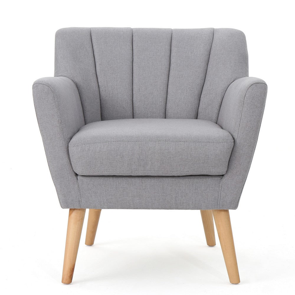 Rishi Accent Chair, Gray Linen, Channel Stitching, Light Brown Wood Legs -BM321622