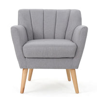 Rishi Accent Chair, Gray Linen, Channel Stitching, Light Brown Wood Legs -BM321622