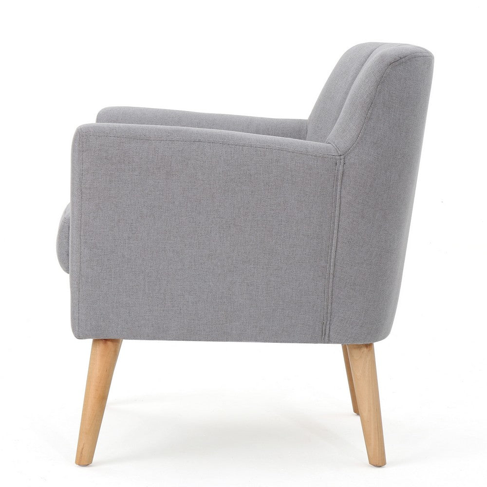 Rishi Accent Chair, Gray Linen, Channel Stitching, Light Brown Wood Legs -BM321622
