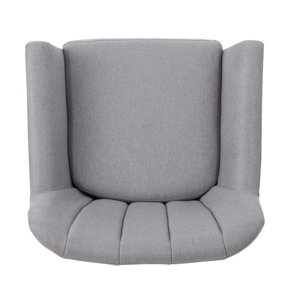 Rishi Accent Chair, Gray Linen, Channel Stitching, Light Brown Wood Legs -BM321622