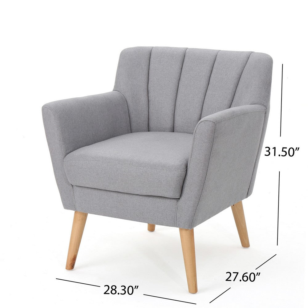 Rishi Accent Chair, Gray Linen, Channel Stitching, Light Brown Wood Legs -BM321622