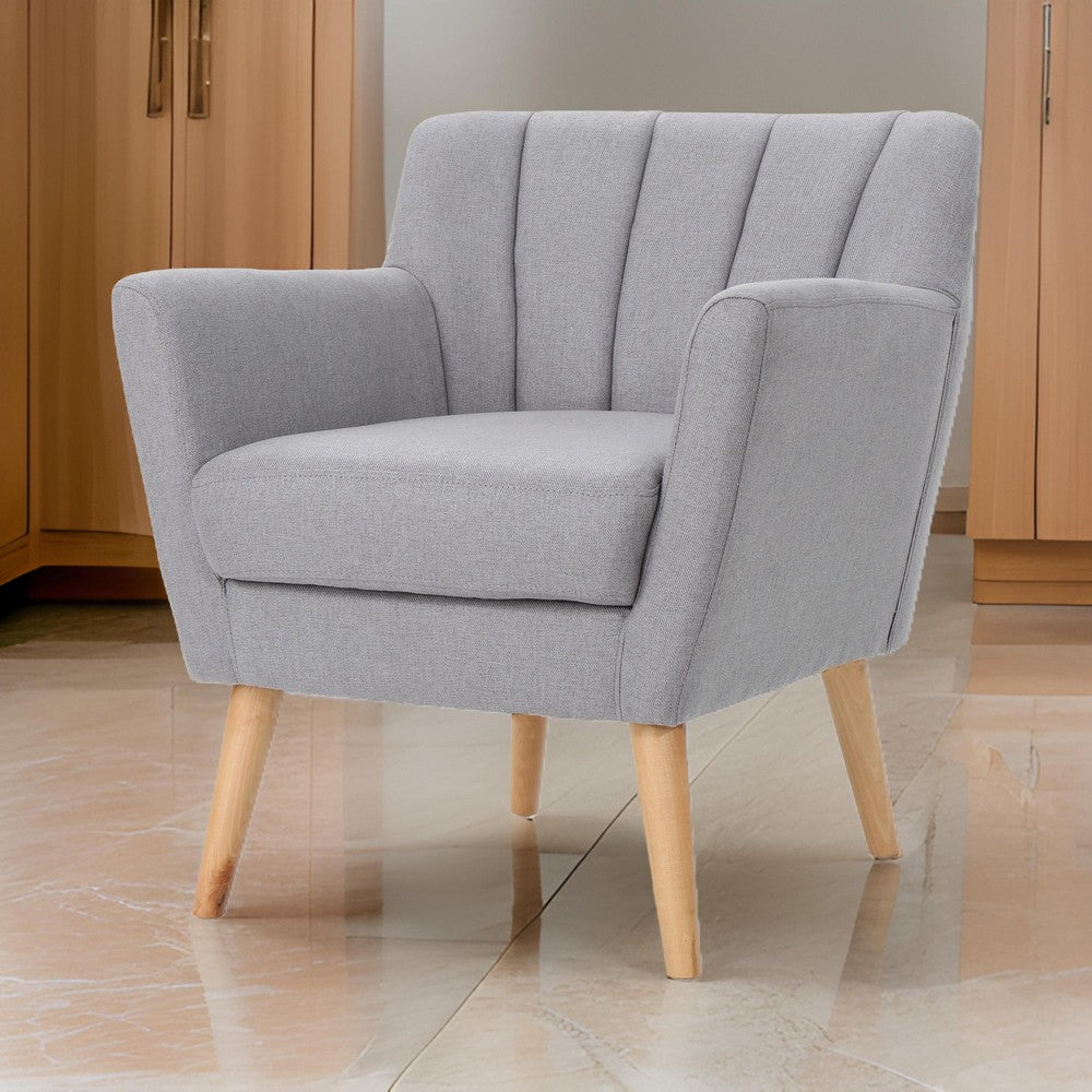 Rishi Accent Chair, Gray Linen, Channel Stitching, Light Brown Wood Legs -BM321622