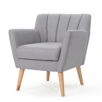 Rishi Accent Chair, Gray Linen, Channel Stitching, Light Brown Wood Legs -BM321622