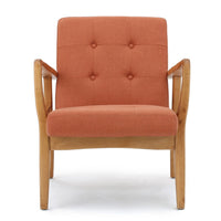 Mimi Accent Chair, Orange Fabric, Button Tufted Backrest, Light Brown Wood -BM321623