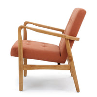 Mimi Accent Chair, Orange Fabric, Button Tufted Backrest, Light Brown Wood -BM321623