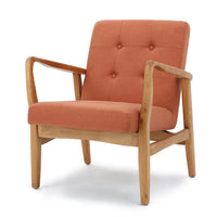 Mimi Accent Chair, Orange Fabric, Button Tufted Backrest, Light Brown Wood -BM321623