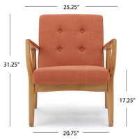 Mimi Accent Chair, Orange Fabric, Button Tufted Backrest, Light Brown Wood -BM321623