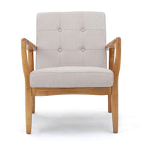 Mimi Accent Chair, Beige Fabric, Button Tufted Backrest, Light Brown Wood -BM321624