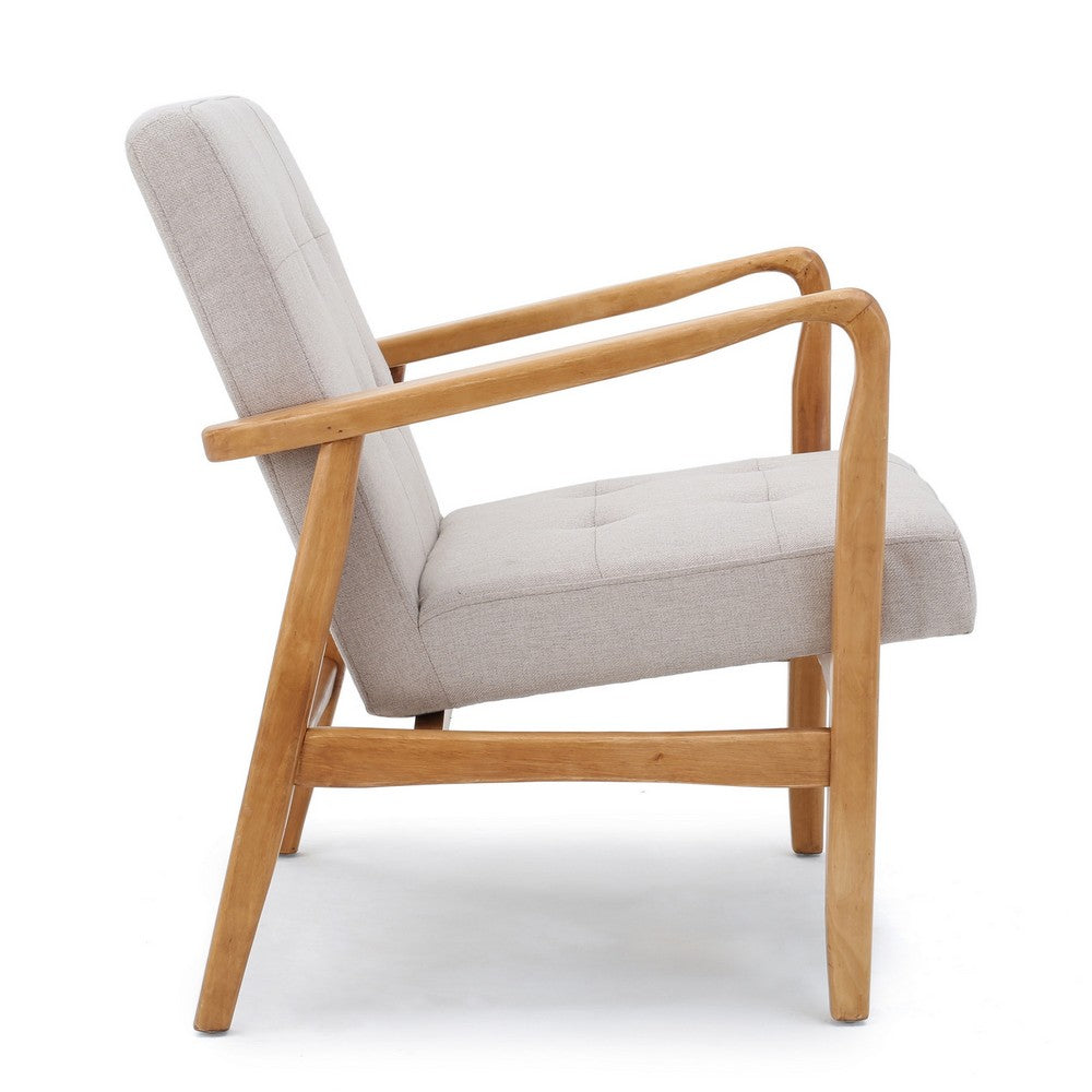 Mimi Accent Chair, Beige Fabric, Button Tufted Backrest, Light Brown Wood -BM321624