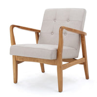 Mimi Accent Chair, Beige Fabric, Button Tufted Backrest, Light Brown Wood -BM321624