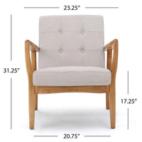 Mimi Accent Chair, Beige Fabric, Button Tufted Backrest, Light Brown Wood -BM321624