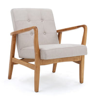 Mimi Accent Chair, Beige Fabric, Button Tufted Backrest, Light Brown Wood -BM321624