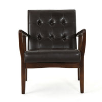 Mimi Accent Chair, Dark Brown Faux Leather and Wood, Button Tufted Backrest -BM321625