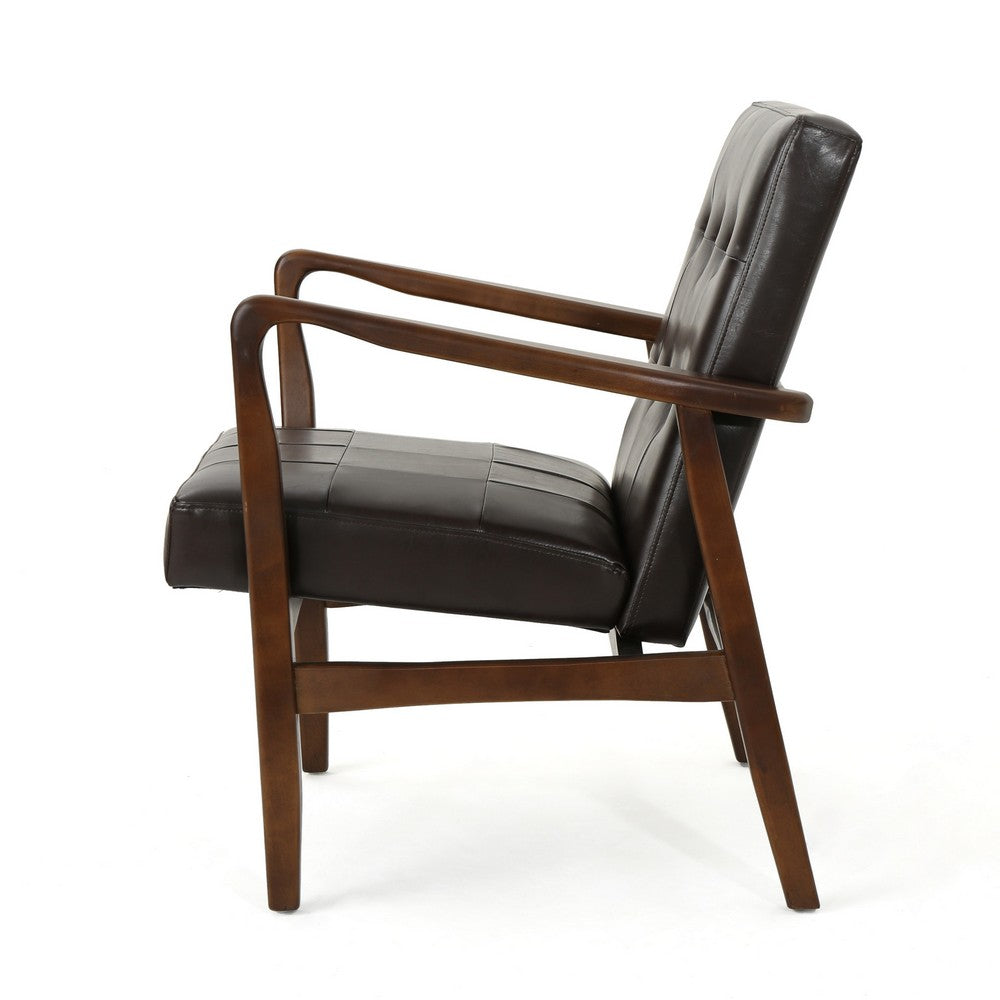 Mimi Accent Chair, Dark Brown Faux Leather and Wood, Button Tufted Backrest -BM321625