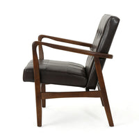 Mimi Accent Chair, Dark Brown Faux Leather and Wood, Button Tufted Backrest -BM321625