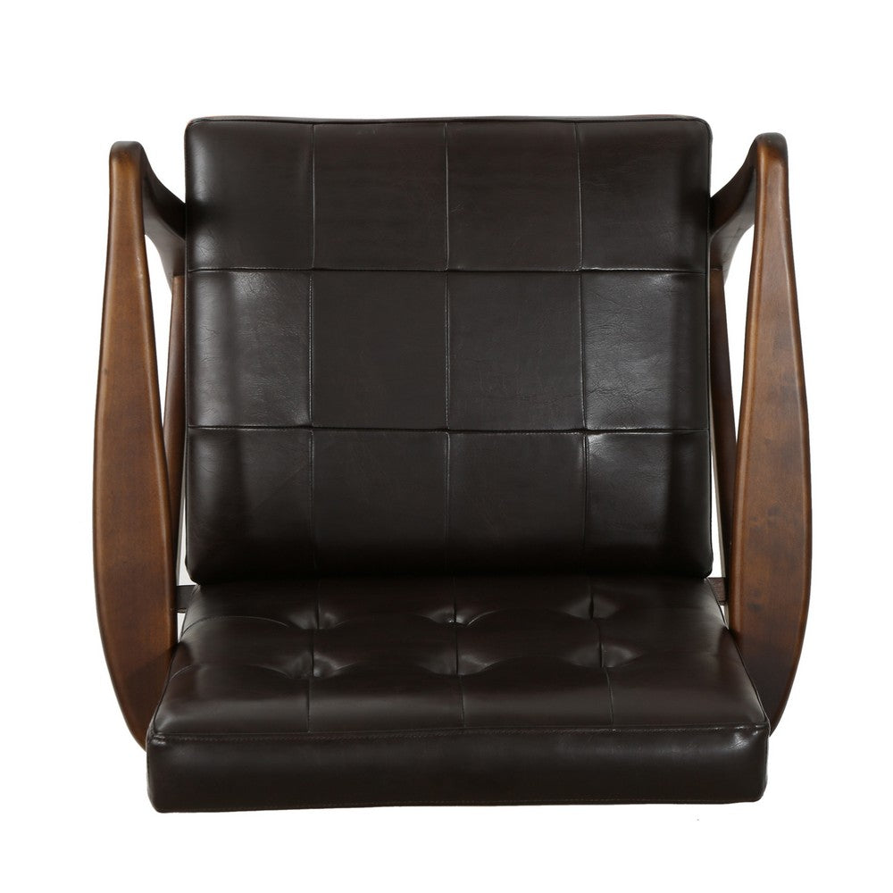 Mimi Accent Chair, Dark Brown Faux Leather and Wood, Button Tufted Backrest -BM321625