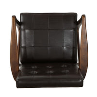 Mimi Accent Chair, Dark Brown Faux Leather and Wood, Button Tufted Backrest -BM321625