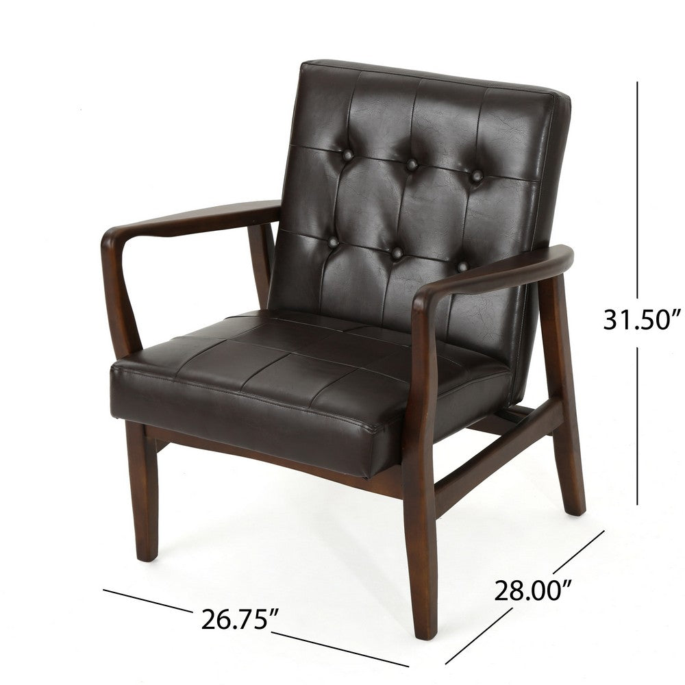 Mimi Accent Chair, Dark Brown Faux Leather and Wood, Button Tufted Backrest -BM321625