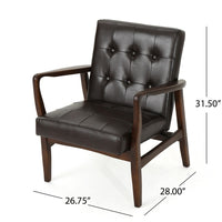 Mimi Accent Chair, Dark Brown Faux Leather and Wood, Button Tufted Backrest -BM321625