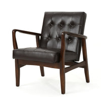 Mimi Accent Chair, Dark Brown Faux Leather and Wood, Button Tufted Backrest -BM321625
