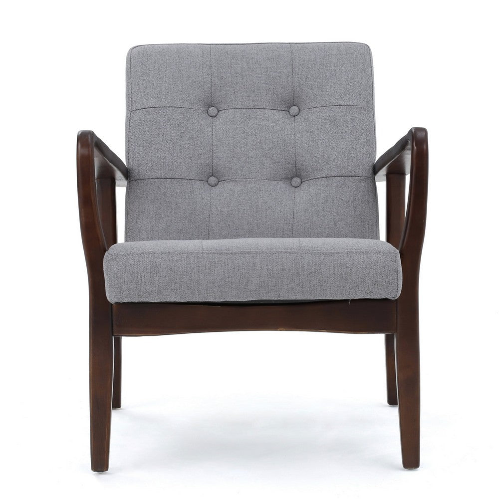 Mimi Accent Chair, Gray Fabric, Button Tufted Backrest, Dark Brown Wood -BM321627
