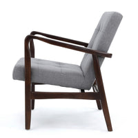 Mimi Accent Chair, Gray Fabric, Button Tufted Backrest, Dark Brown Wood -BM321627