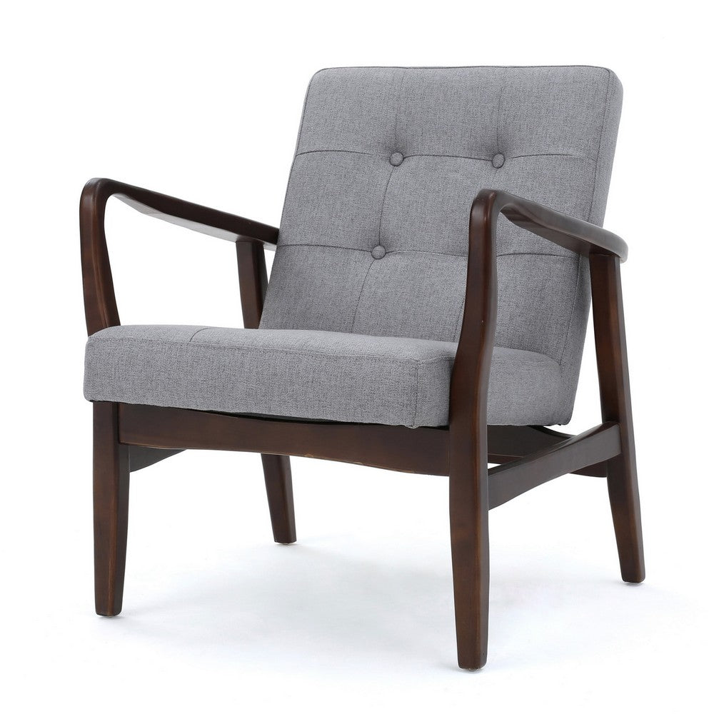Mimi Accent Chair, Gray Fabric, Button Tufted Backrest, Dark Brown Wood -BM321627