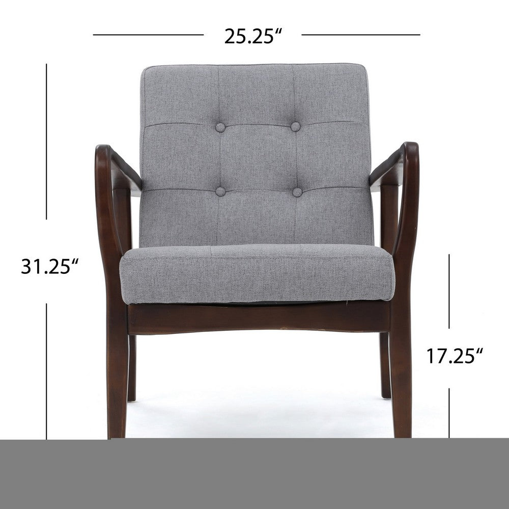 Mimi Accent Chair, Gray Fabric, Button Tufted Backrest, Dark Brown Wood -BM321627