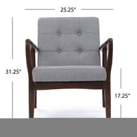 Mimi Accent Chair, Gray Fabric, Button Tufted Backrest, Dark Brown Wood -BM321627